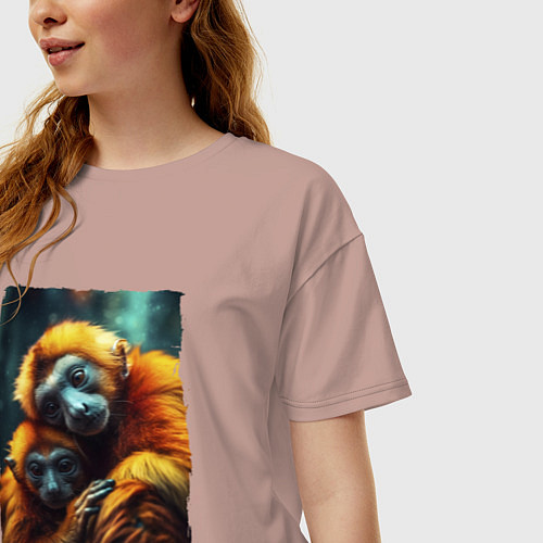Женская футболка оверсайз Игрунковые обезьянки / Пыльно-розовый – фото 3