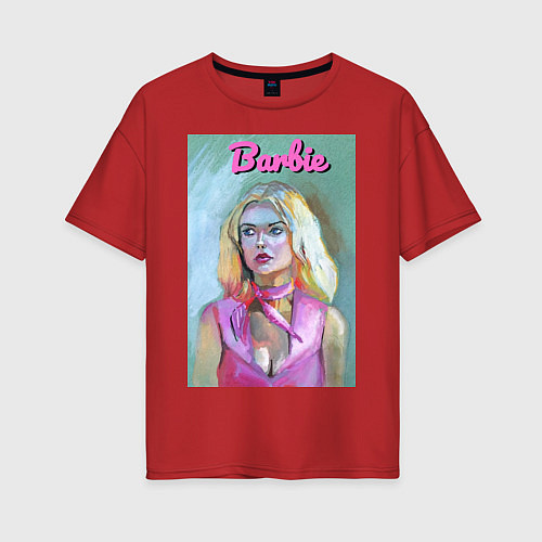 Женская футболка оверсайз Портрет Барби - Марго Робби / Красный – фото 1