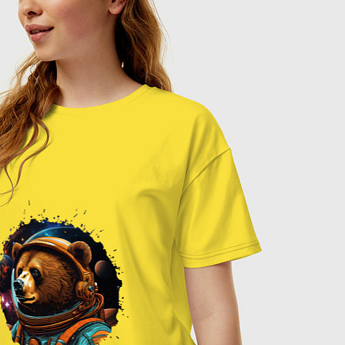 Женская футболка оверсайз Медведь космонавт / Желтый – фото 3