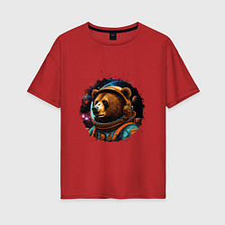 Футболка оверсайз женская Медведь космонавт, цвет: красный
