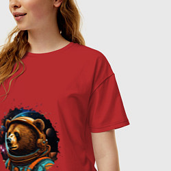 Футболка оверсайз женская Медведь космонавт, цвет: красный — фото 2
