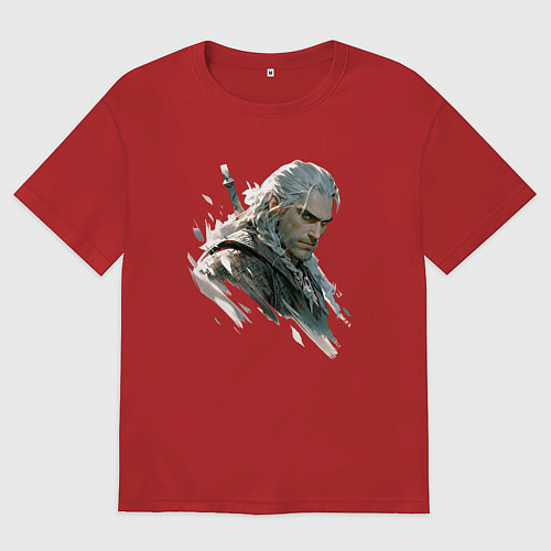 Женская футболка оверсайз Портрет Ведьмака / Красный – фото 1