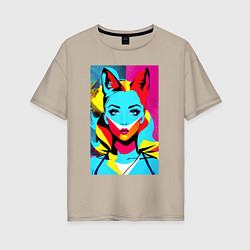 Женская футболка оверсайз Fox girl - pop art - neural network