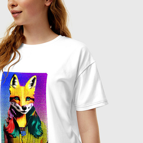 Женская футболка оверсайз Fox girl - fashionista - pop art / Белый – фото 3