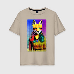 Футболка оверсайз женская Fox girl - fashionista - pop art, цвет: миндальный