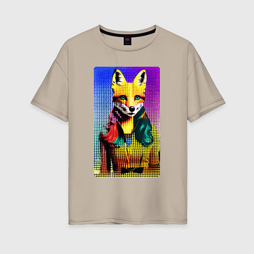 Женская футболка оверсайз Fox girl - fashionista - pop art / Миндальный – фото 1