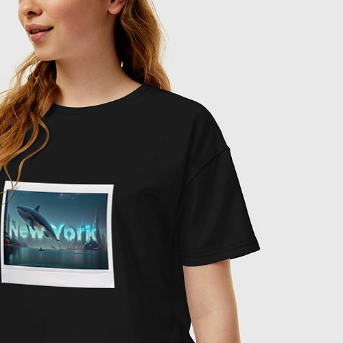 Женская футболка оверсайз New York в рамке / Черный – фото 3