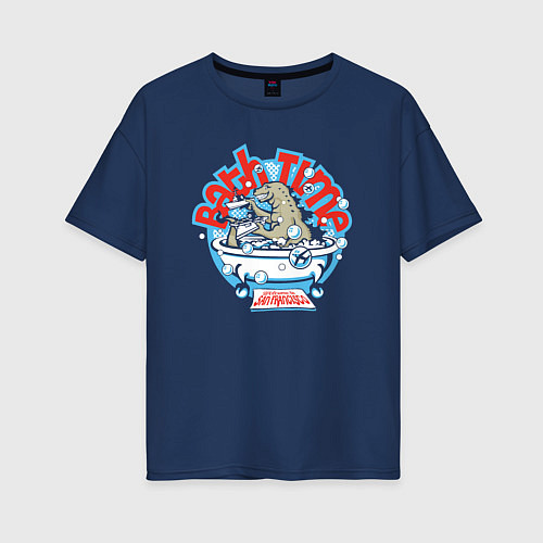 Женская футболка оверсайз Время купания Годзиллы / Тёмно-синий – фото 1