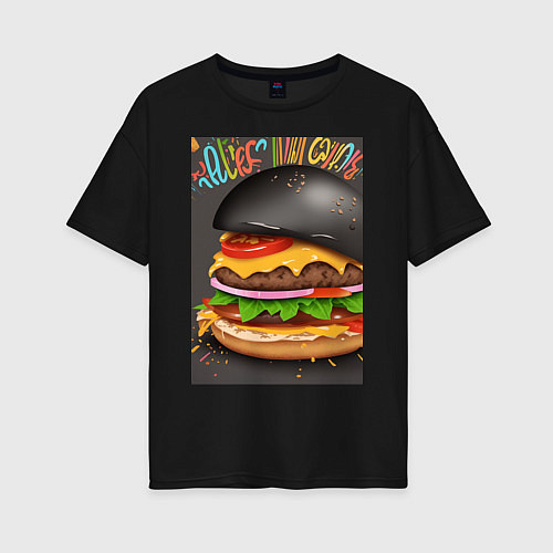 Женская футболка оверсайз Бургер с сыром / Черный – фото 1