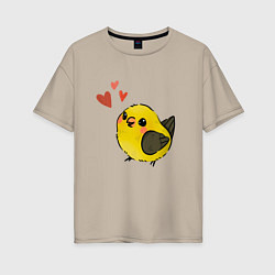 Женская футболка оверсайз Птичка иволга с сердечками