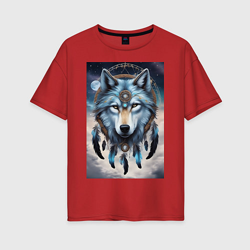 Женская футболка оверсайз Шаман волк / Красный – фото 1