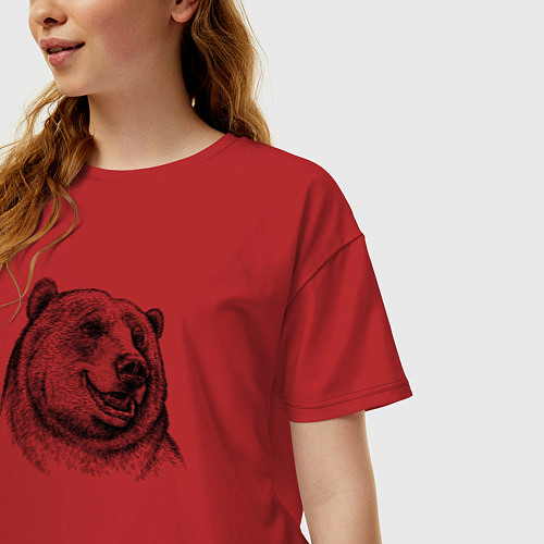 Женская футболка оверсайз Медведь улыбается / Красный – фото 3