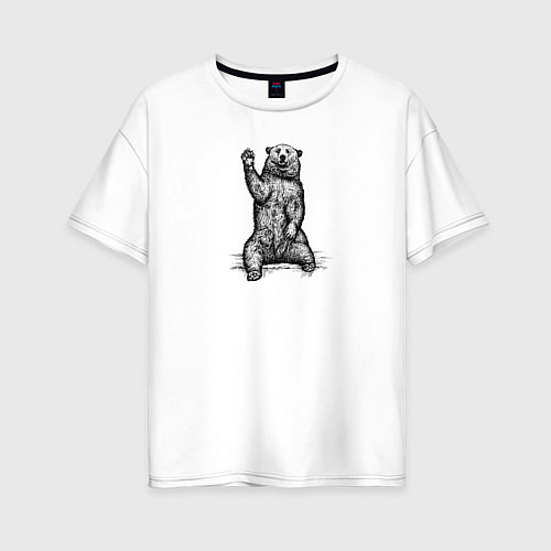 Женская футболка оверсайз Медведь машет / Белый – фото 1