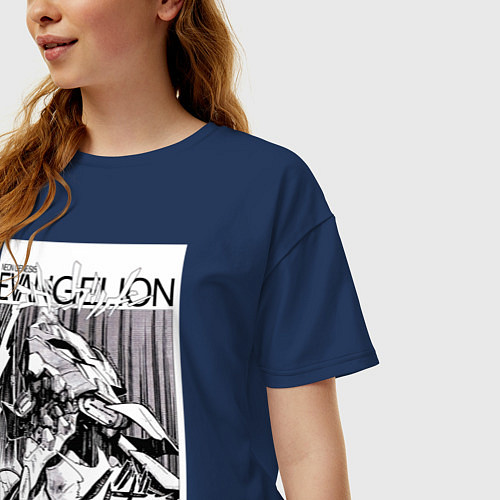 Женская футболка оверсайз Евангелион арт / Тёмно-синий – фото 3