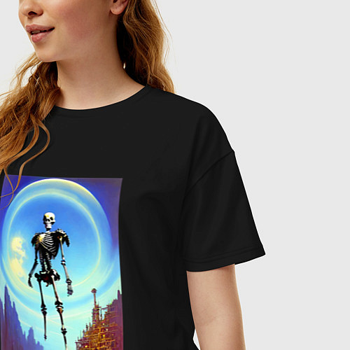 Женская футболка оверсайз Призрак древнего города - нейросеть / Черный – фото 3