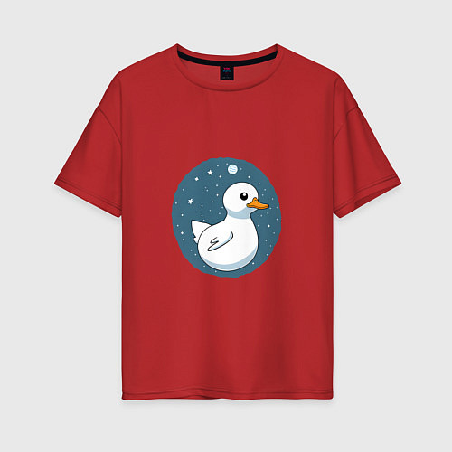 Женская футболка оверсайз Утка в космосе / Красный – фото 1