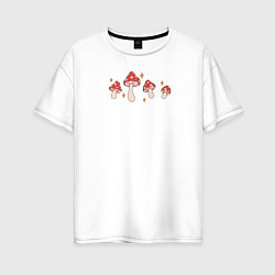Женская футболка оверсайз Грибы мухоморы в ретро стиле