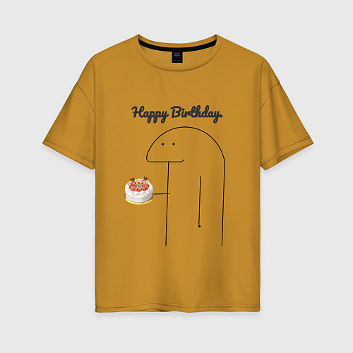 Женская футболка оверсайз Happy Birthday Party / Горчичный – фото 1