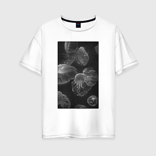Женская футболка оверсайз Jellyfishes black / Белый – фото 1