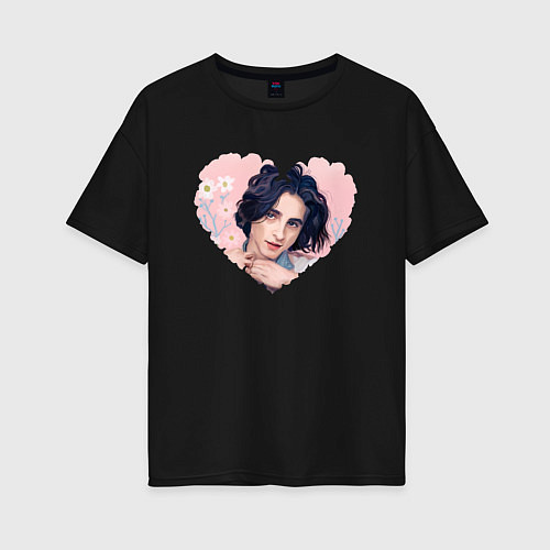 Женская футболка оверсайз Тимоти в сердечке / Черный – фото 1