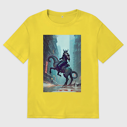 Женская футболка оверсайз Всадник апокалипсиса - нейросеть - фантазия / Желтый – фото 1
