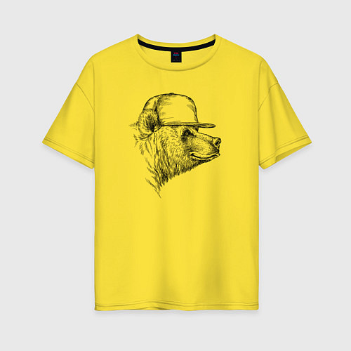 Женская футболка оверсайз Медведь в бейсболке / Желтый – фото 1