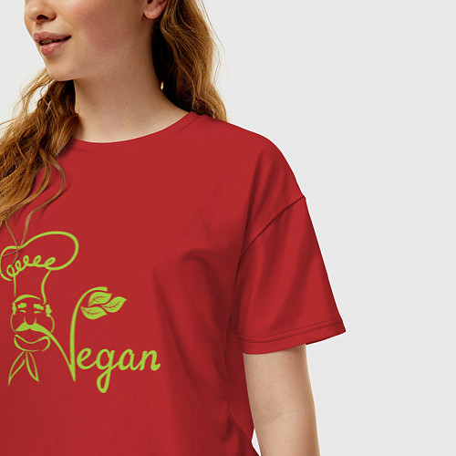 Женская футболка оверсайз Vegan cook / Красный – фото 3