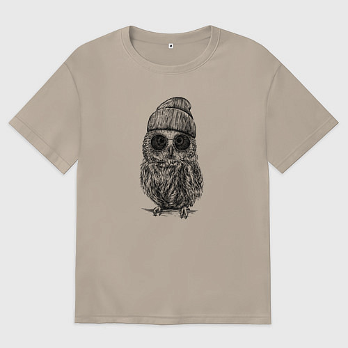 Женская футболка оверсайз Сова на стиле / Миндальный – фото 1