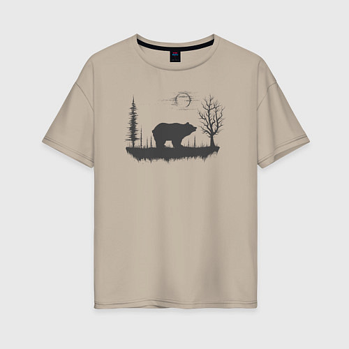 Женская футболка оверсайз Медведь в природе / Миндальный – фото 1