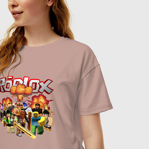 Женская футболка оверсайз Роблокс на фоне взрыва roblox / Пыльно-розовый – фото 3