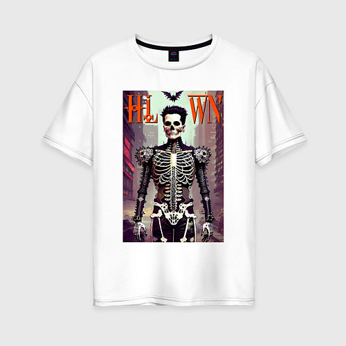 Женская футболка оверсайз Skeleton fashionista - art - poster / Белый – фото 1