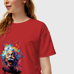 Футболка оверсайз женская Эйнштейн с языком в краске, цвет: красный — фото 2