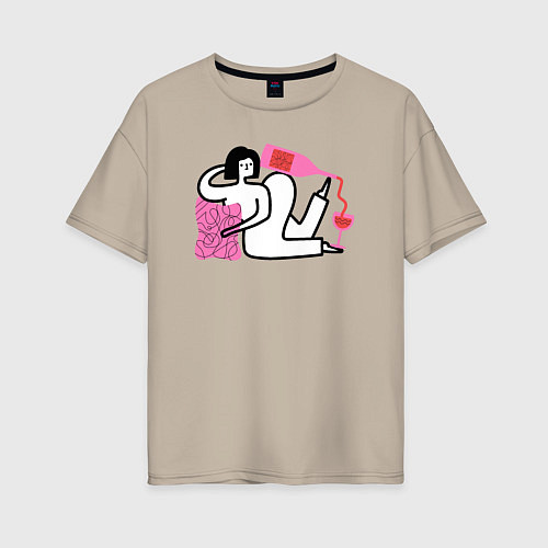 Женская футболка оверсайз Розовое винцо / Миндальный – фото 1
