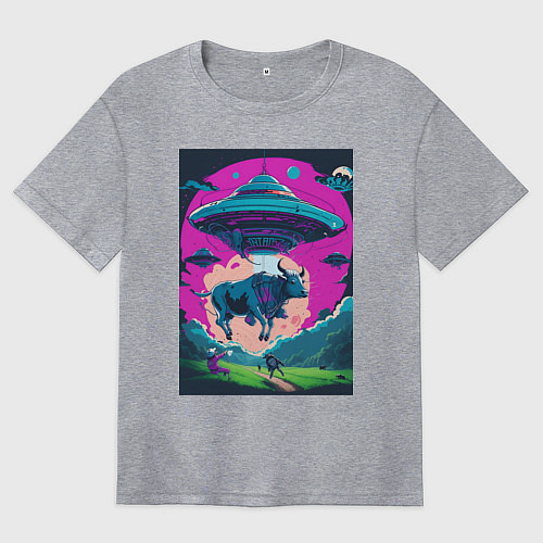 Женская футболка оверсайз Похищение коровы пришельцами / Меланж – фото 1