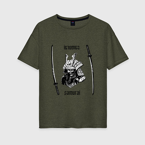 Женская футболка оверсайз Самурай и мечи / Меланж-хаки – фото 1
