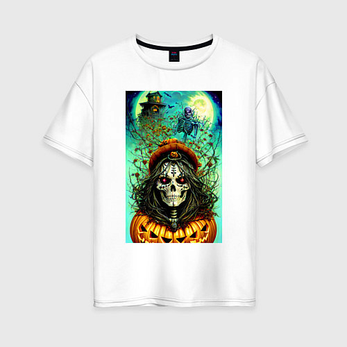 Женская футболка оверсайз Череп ведьмы - хэллоуин / Белый – фото 1