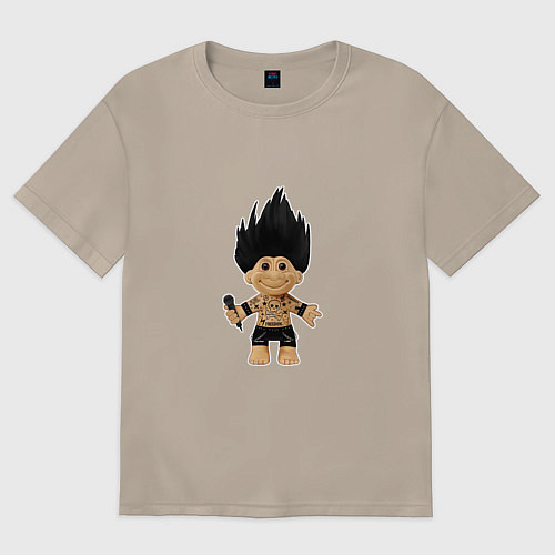 Женская футболка оверсайз Панк рок тролль c микрофоном / Миндальный – фото 1