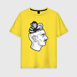 Женская футболка оверсайз Обезьянка в голове