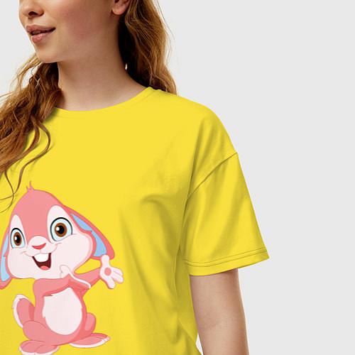 Женская футболка оверсайз Розовый крольчонок / Желтый – фото 3