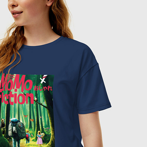 Женская футболка оверсайз MoMo - В поход с отцом / Тёмно-синий – фото 3