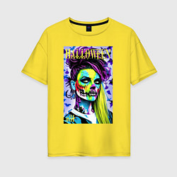 Футболка оверсайз женская Хэллоуин - обложка журнала - поп-арт, цвет: желтый
