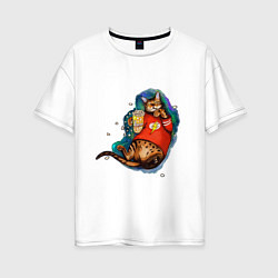Женская футболка оверсайз Ленивый бенгальский кот с попкорном