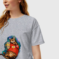 Футболка оверсайз женская Ленивый бенгальский кот с попкорном, цвет: меланж — фото 2