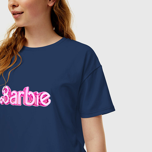 Женская футболка оверсайз Барби - Фильм Логотип / Тёмно-синий – фото 3