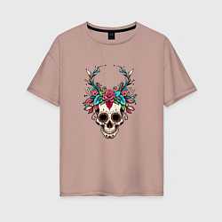 Женская футболка оверсайз Мексиканский рогатый череп