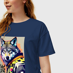 Футболка оверсайз женская Wolf fashionista - pop art, цвет: тёмно-синий — фото 2