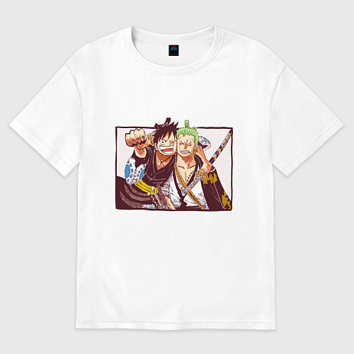 Женская футболка оверсайз Луффи и Ророноа Зоро - Ван пис / Белый – фото 1