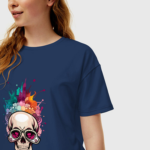 Женская футболка оверсайз Гламурный череп / Тёмно-синий – фото 3