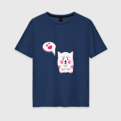 Женская футболка оверсайз Милый котик с сердечками