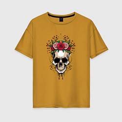 Женская футболка оверсайз Цветочный череп Мексики